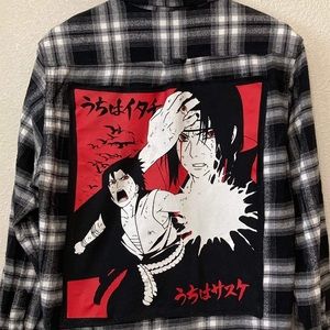 Upcycled Itachi and Sasuke Uchiha flannel shirt